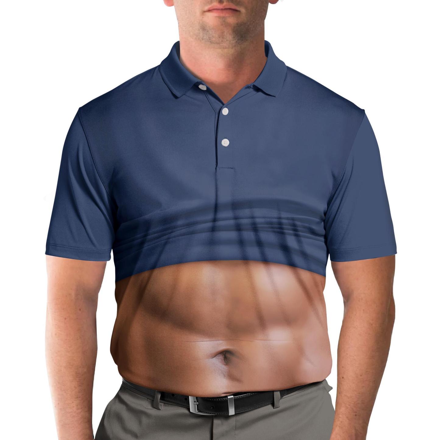 Funny Belly Polo Shirt for Men, Dad Bod Illusion Polo, Novelty Beer Belly Shirt, Hilarious Party Polo, Gag Gift for Dad Husband - MyFaceSocksAU