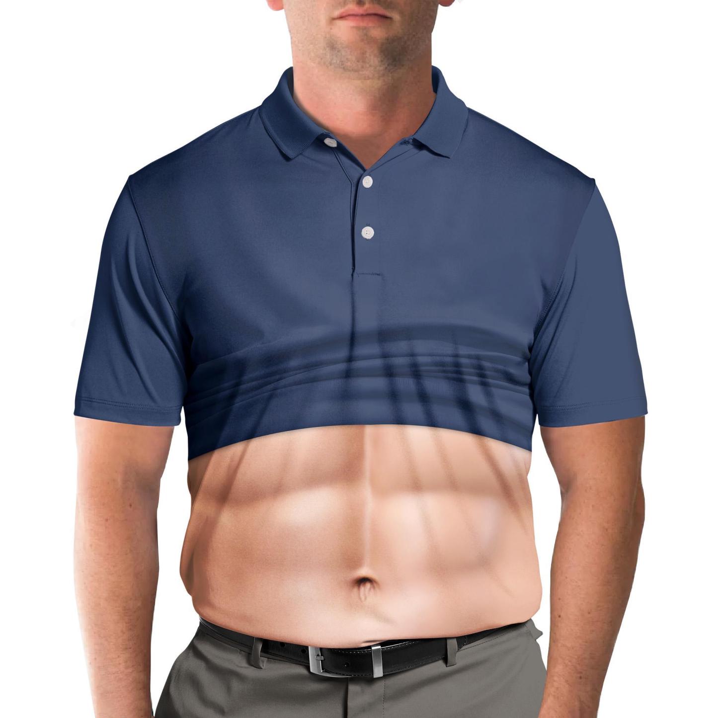 Funny Belly Polo Shirt for Men, Dad Bod Illusion Polo, Novelty Beer Belly Shirt, Hilarious Party Polo, Gag Gift for Dad Husband - MyFaceSocksAU