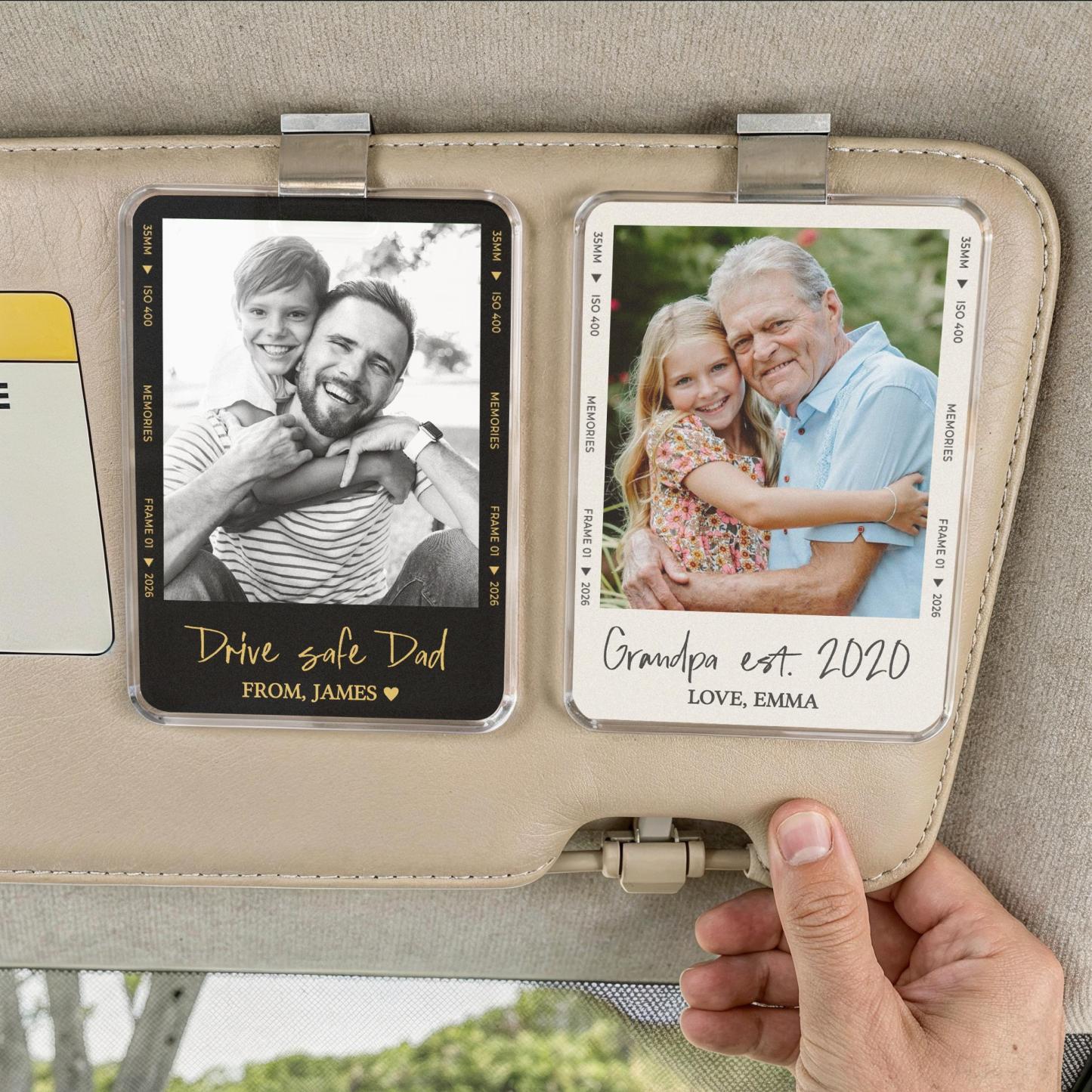 Personalized Gift For Dad, Custom Photo Car Visor Clip, Drive Safe Daddy, 1st Fathers Day Gift For Husband, Baby Photo Car Sun Visor - MyFaceSocksAU