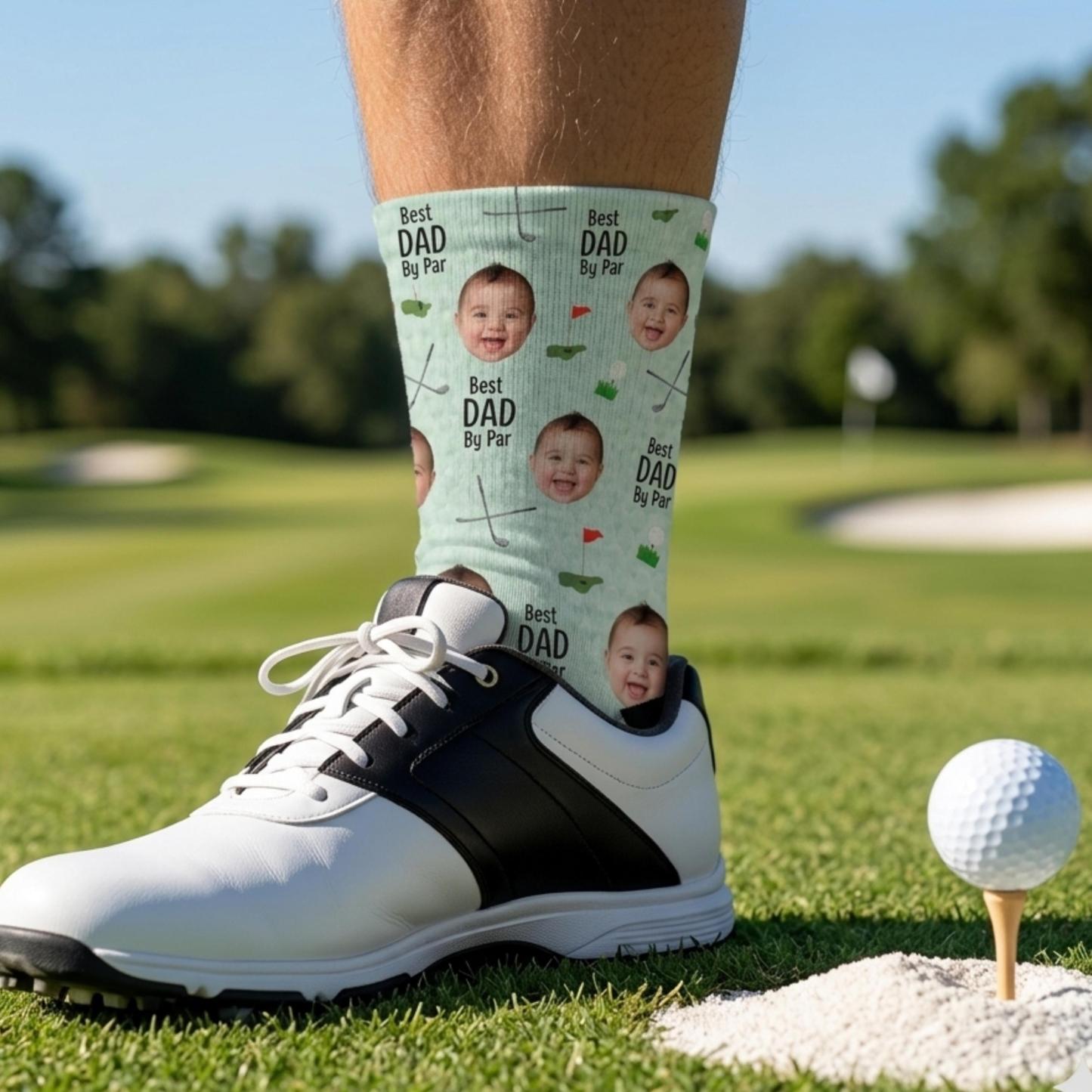 Personalized Golf Socks with Kids Photo, Best Dad By Par Golf Gift, Custom Father’s Day Socks for Dad Grandpa Husband Golfer, Pet Dad Socks - MyFaceSocksAU