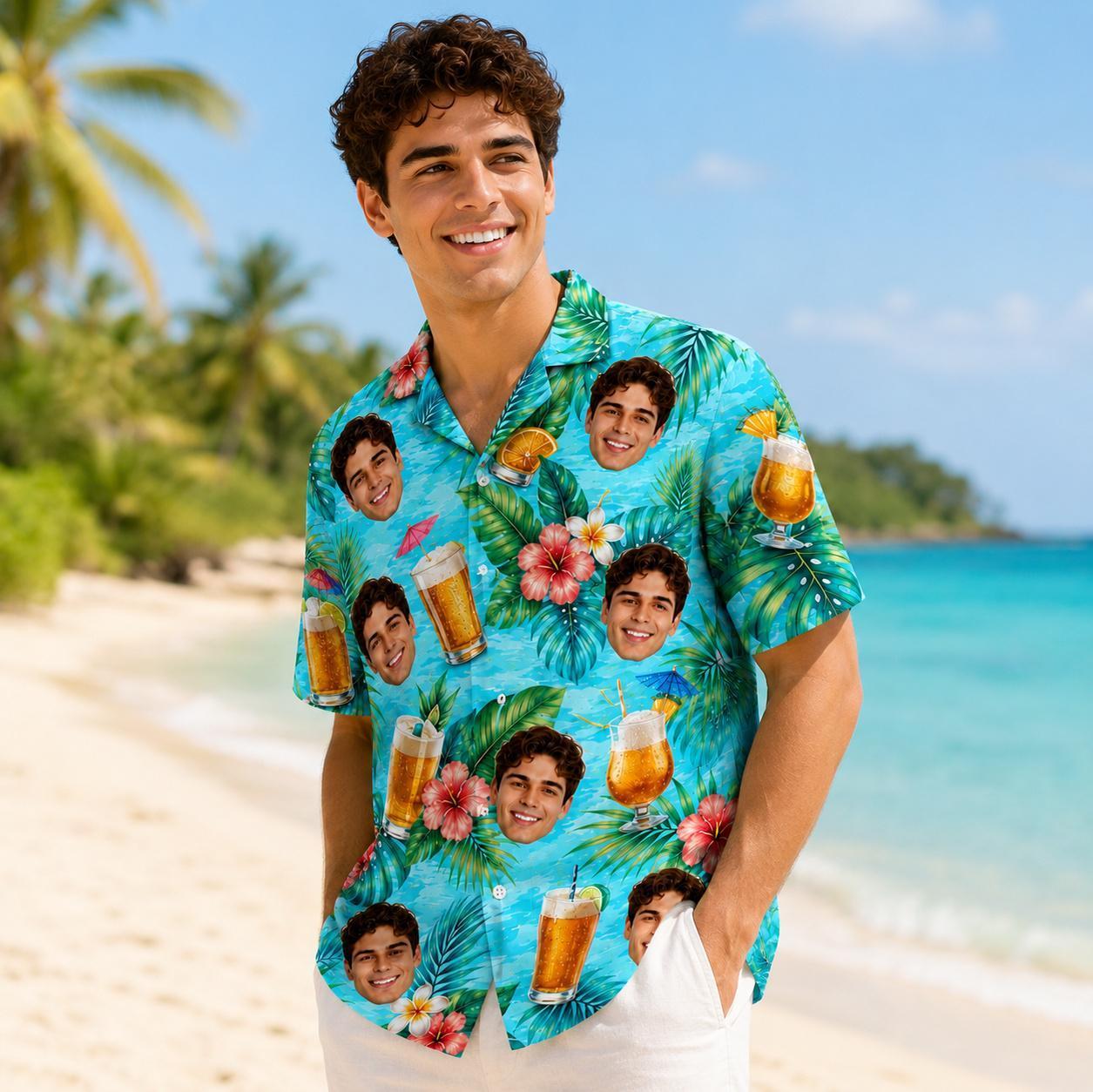 Personalized Hawaiian Shirt with Photo, Personalized Beer Shirt, Funny Gift for Beach Vacation - MyFaceSocksAU