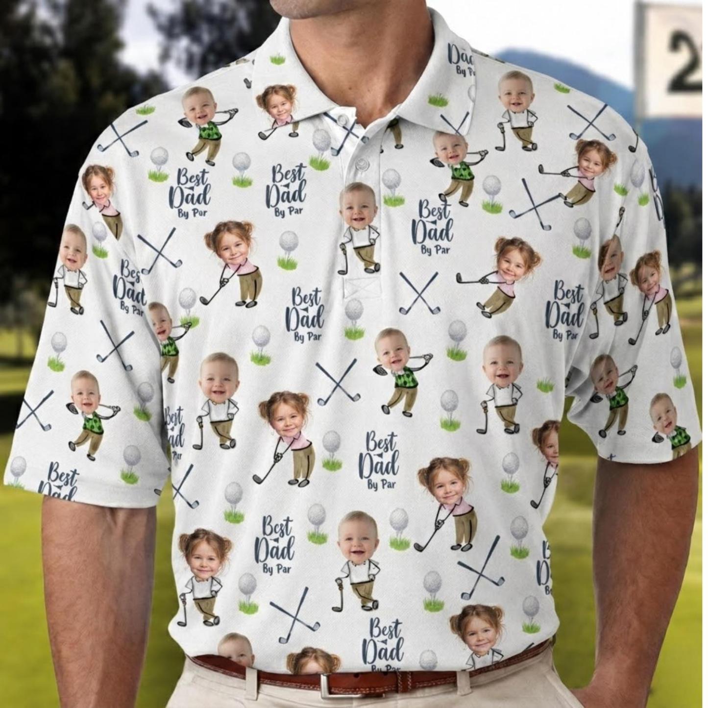 Custom Golf Polo Shirt for Dad, Personalized Photo Golf Shirt, Best Dad Golf Gift, Face Photo Polo, Father’s Day Shirt, Father's Day Gift - MyFaceSocksAU