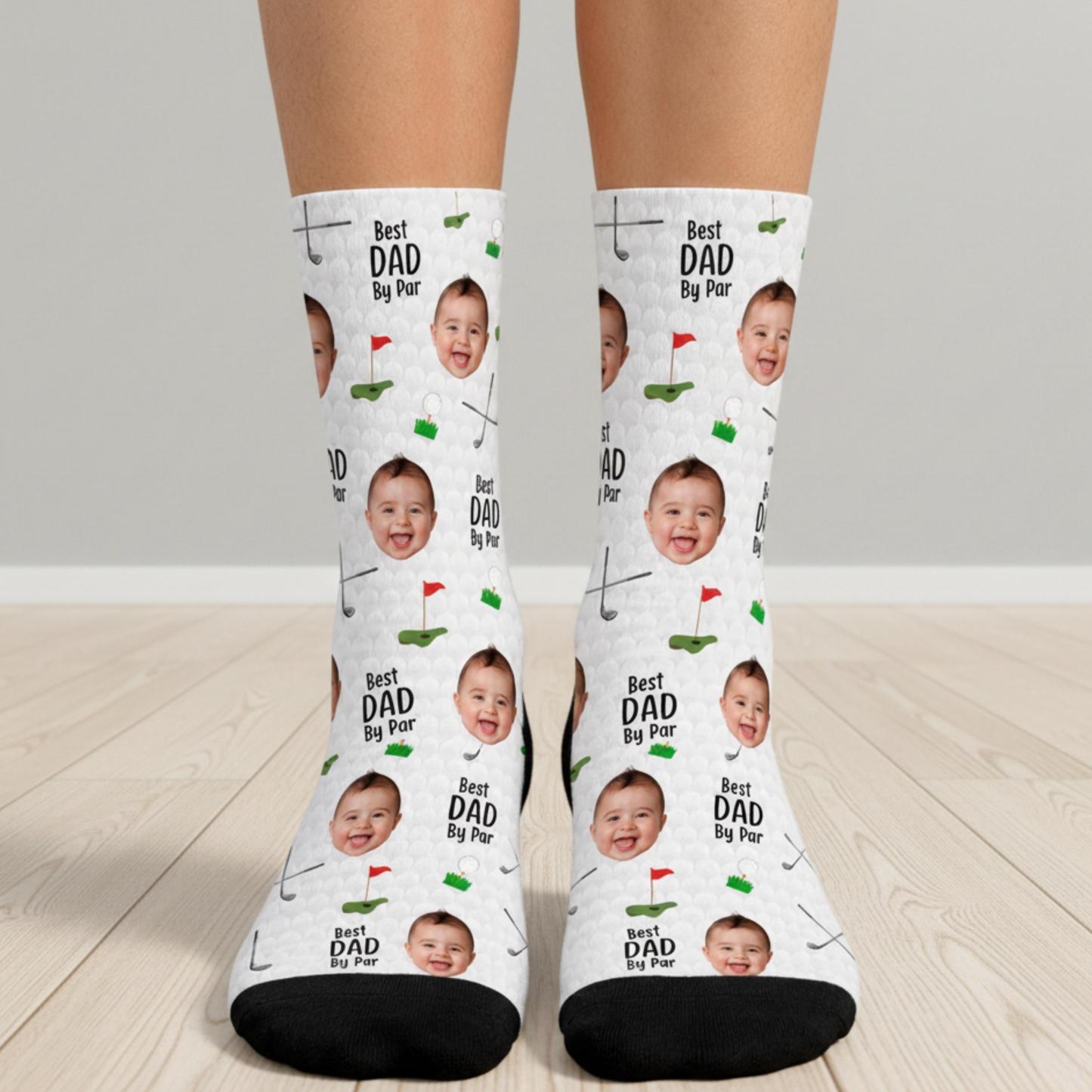 Personalized Golf Socks with Kids Photo, Best Dad By Par Golf Gift, Custom Father’s Day Socks for Dad Grandpa Husband Golfer, Pet Dad Socks - MyFaceSocksAU