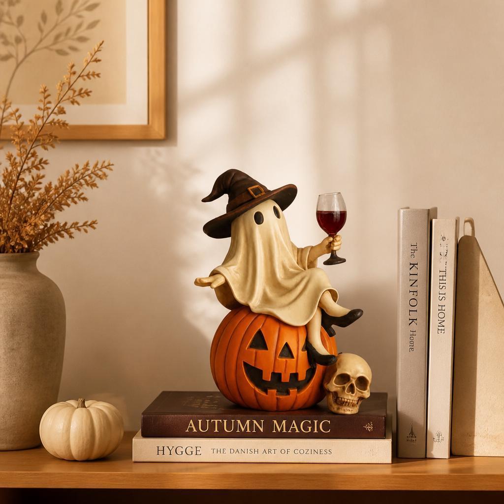 Halloween Ghost Statue with Wine Glass - Spooky Decor for Home, Party & Gift Giving - MyFaceSocksAU