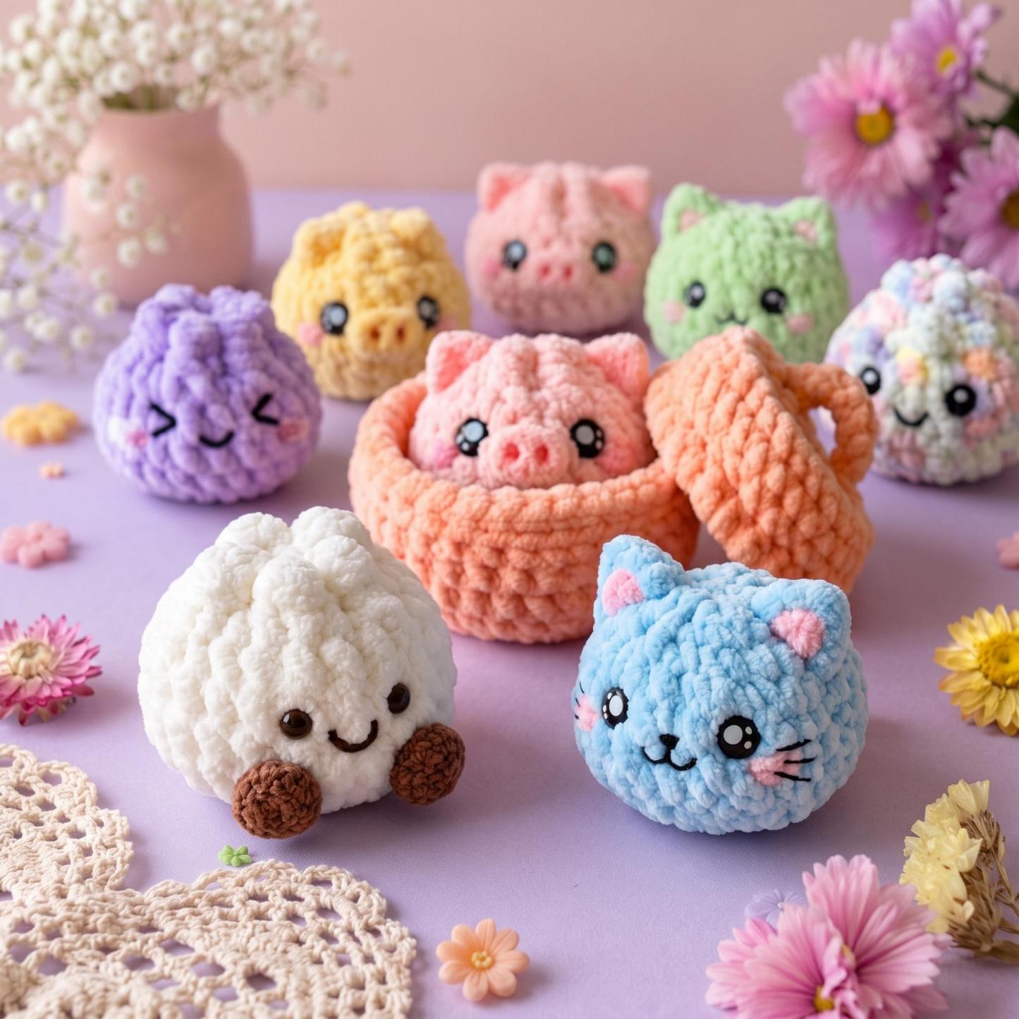 Handmade Crochet DIY Kit – Adorable Dumpling & Pig Steamer Set for Beginners, Soft Yarn Craft Project - MyFaceSocksAU