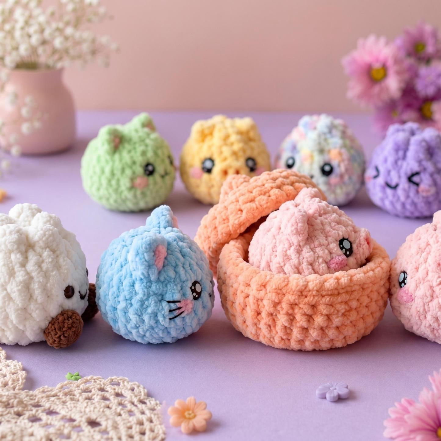 Handmade Crochet DIY Kit – Adorable Dumpling & Pig Steamer Set for Beginners, Soft Yarn Craft Project - MyFaceSocksAU