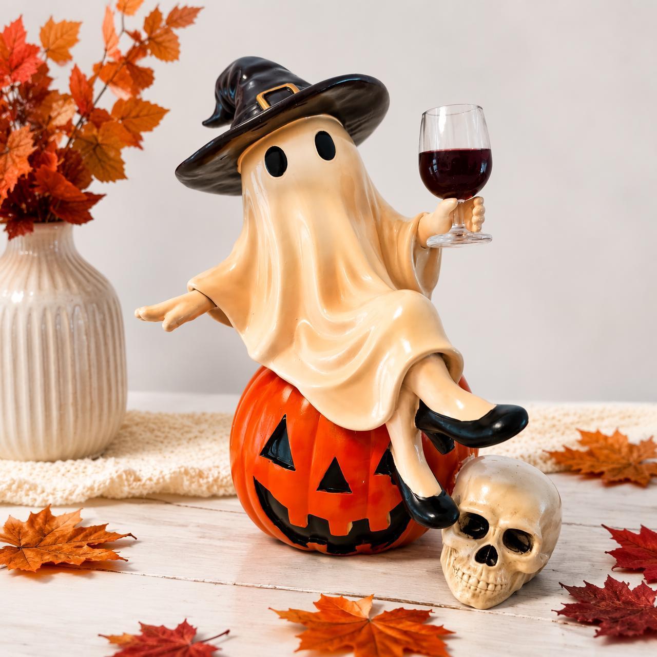 Halloween Ghost Statue with Wine Glass - Spooky Decor for Home, Party & Gift Giving - MyFaceSocksAU