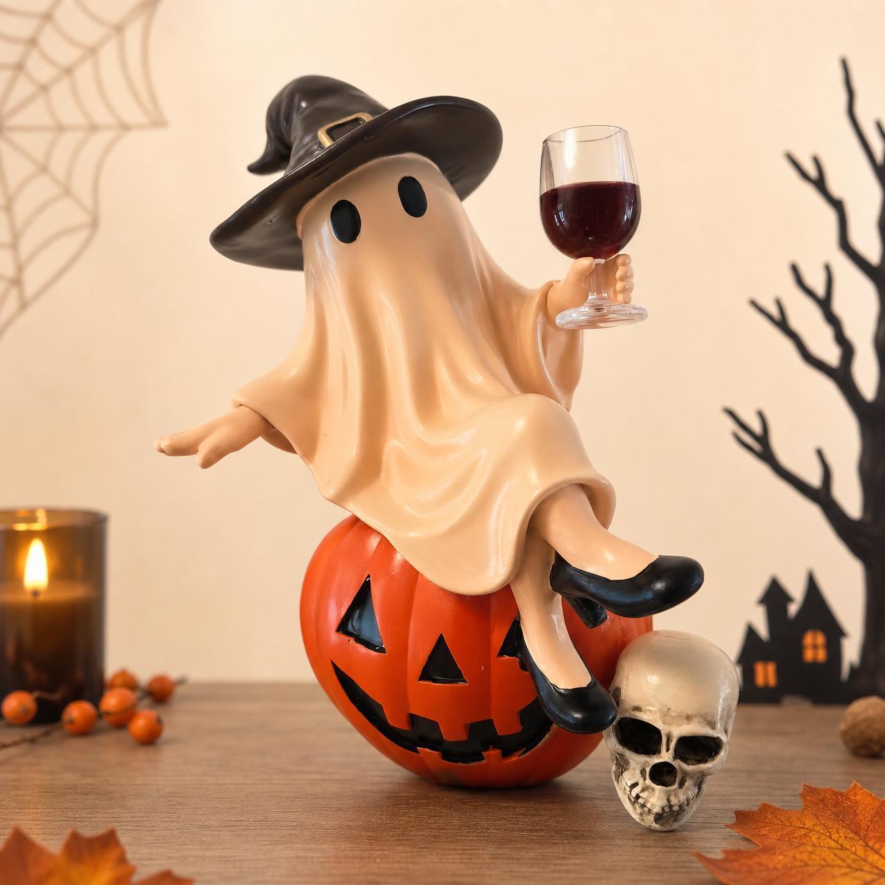 Halloween Ghost Statue with Wine Glass - Spooky Decor for Home, Party & Gift Giving - MyFaceSocksAU