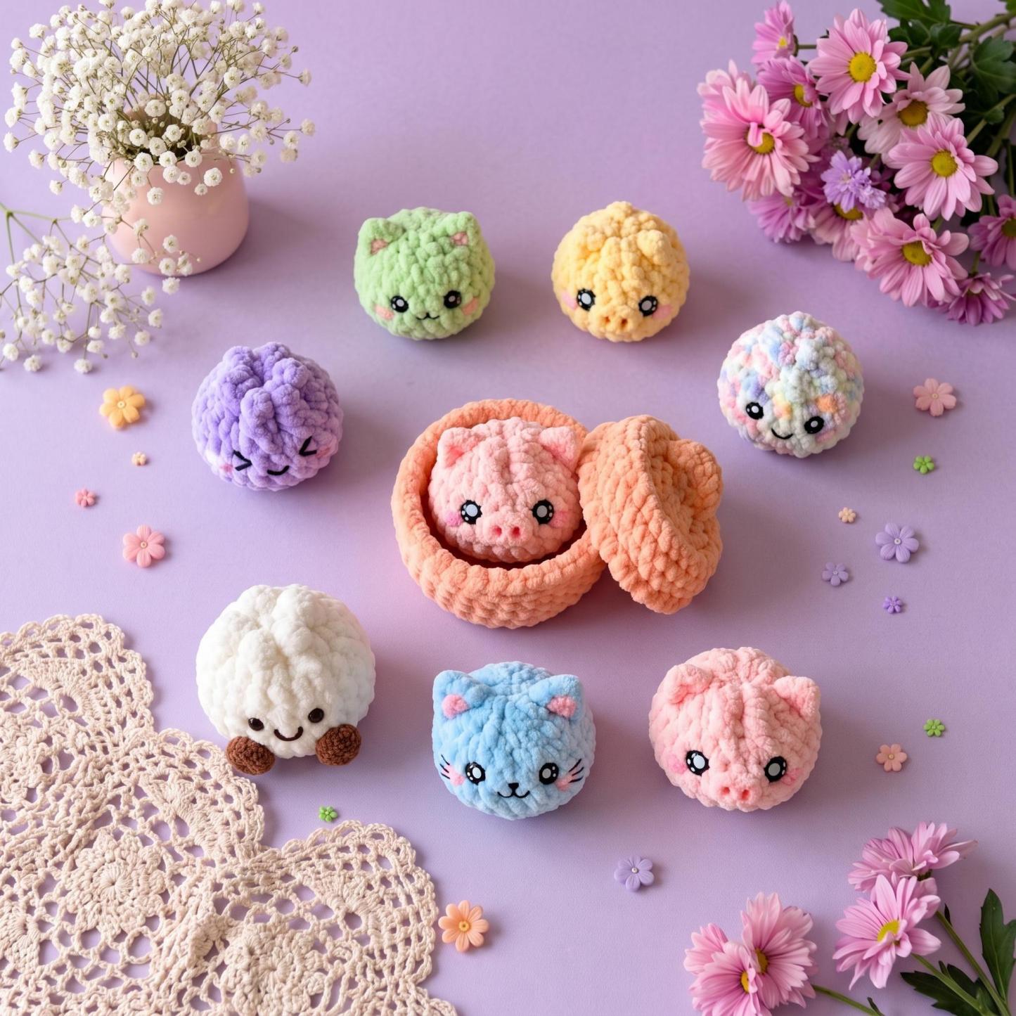 Handmade Crochet DIY Kit – Adorable Dumpling & Pig Steamer Set for Beginners, Soft Yarn Craft Project - MyFaceSocksAU