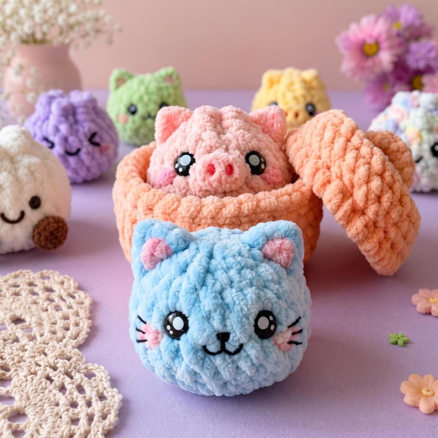 Handmade Crochet DIY Kit – Adorable Dumpling & Pig Steamer Set for Beginners, Soft Yarn Craft Project - MyFaceSocksAU