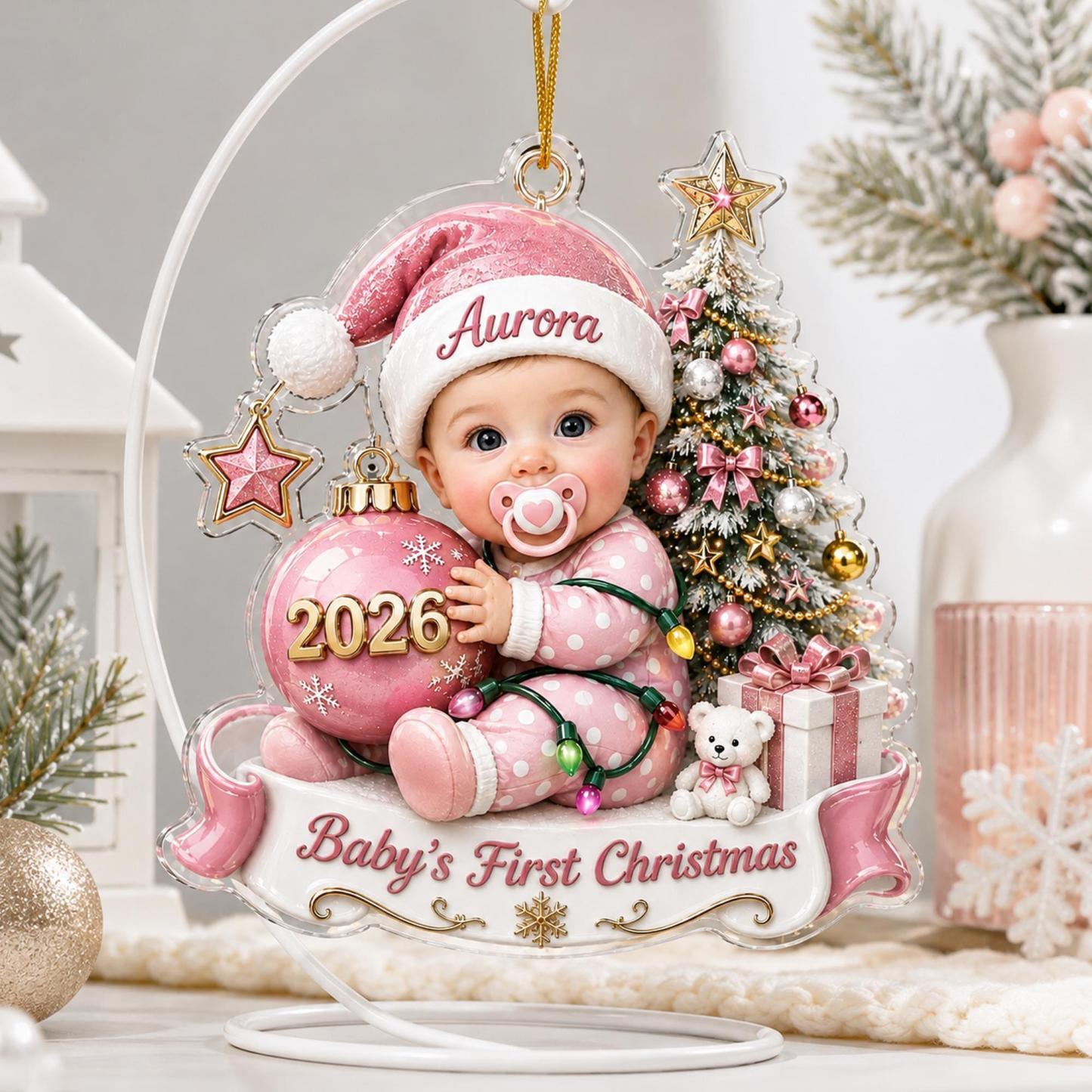 Custom Baby’s First Christmas Ornament 2026, Custom Baby Name Acrylic Ornament, First Christmas Keepsake, Newborn Baby Gift - MyFaceSocksAU