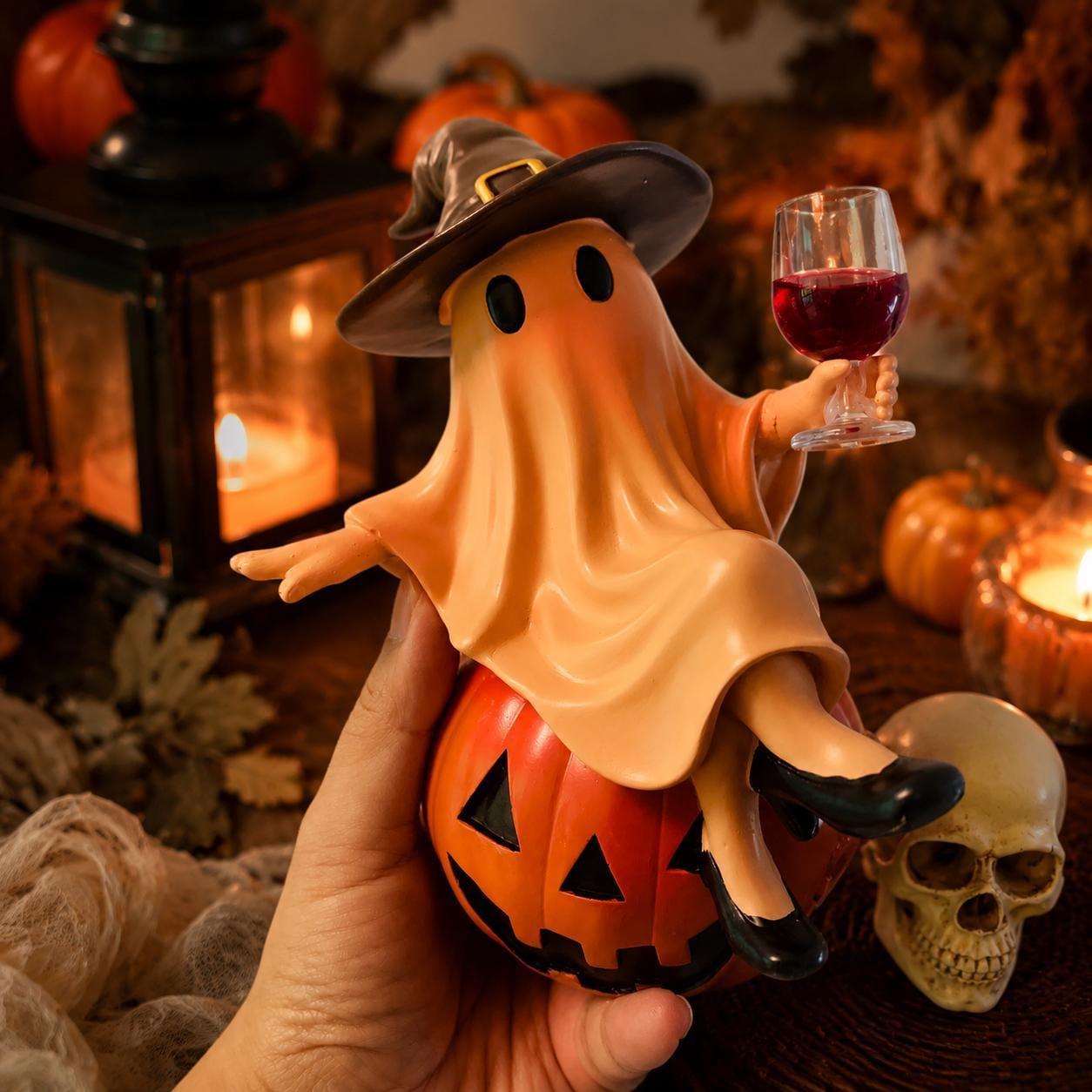 Halloween Ghost Statue with Wine Glass - Spooky Decor for Home, Party & Gift Giving - MyFaceSocksAU