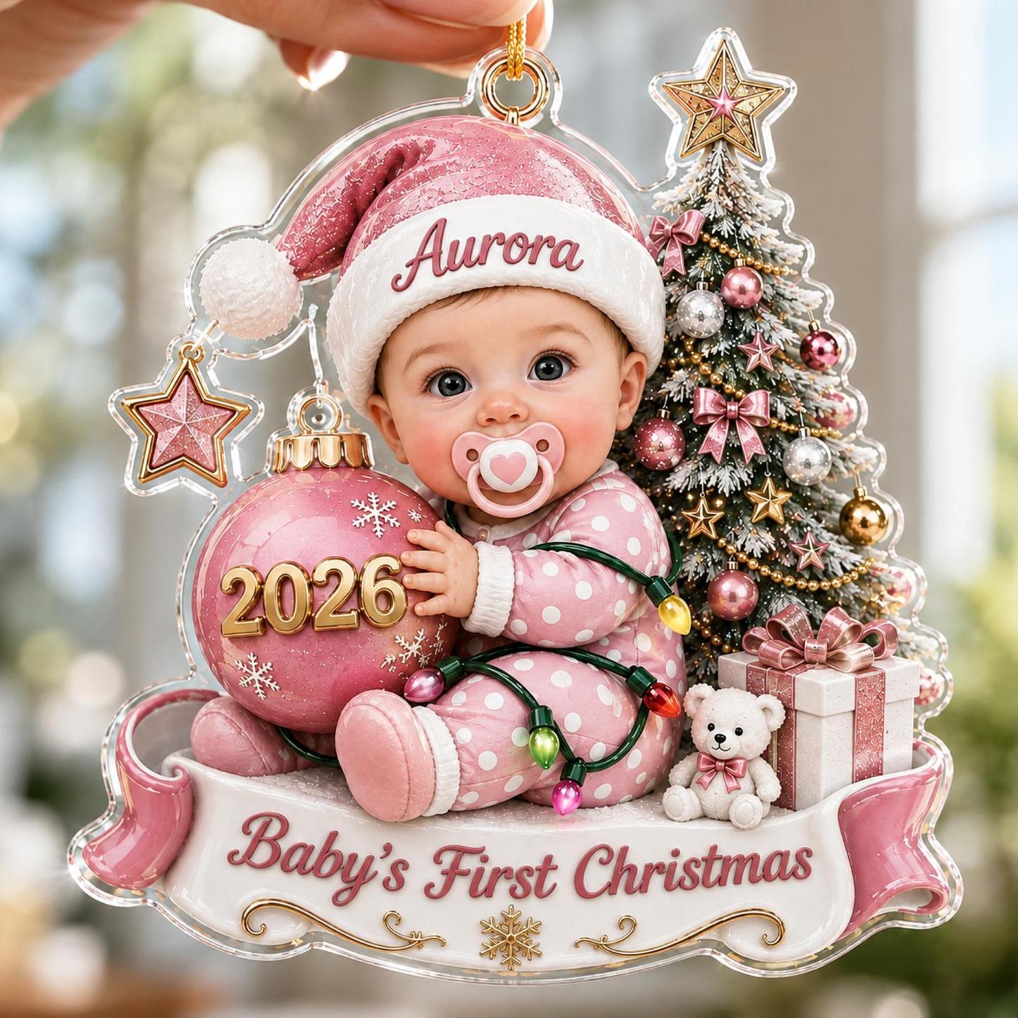 Custom Baby’s First Christmas Ornament 2026, Custom Baby Name Acrylic Ornament, First Christmas Keepsake, Newborn Baby Gift - MyFaceSocksAU