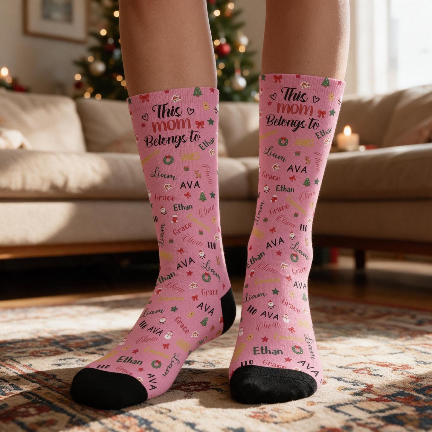 Personalized Christmas Socks with Names – Family Matching Holiday Gift for Dad, Mom, Kids - MyFaceSocksAU