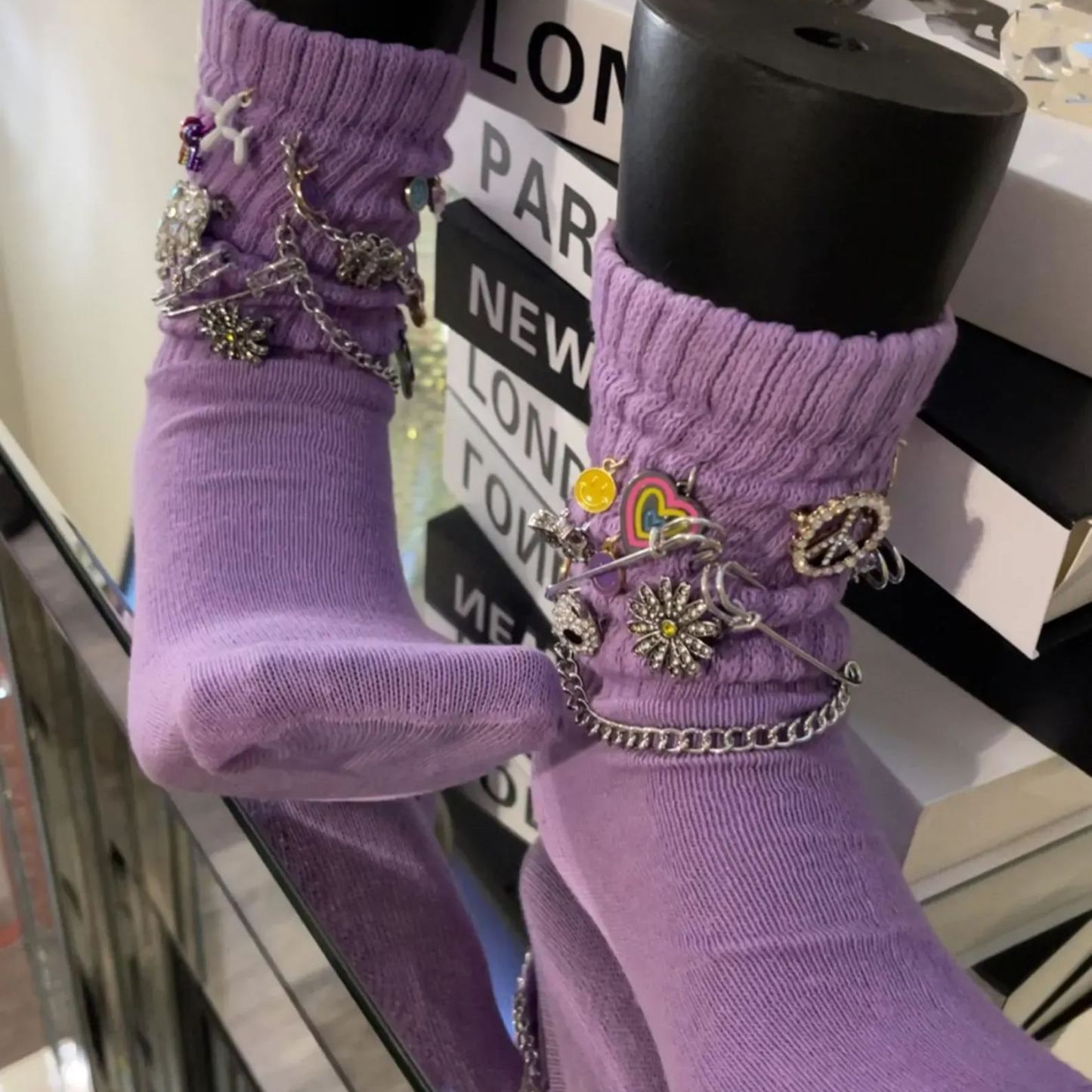 Slouch Sock With Charms Each pair is freestyle MAKE YOUR OWN DIY VIRAL TRENDING JUNK SOCKS & BROOCH PINS