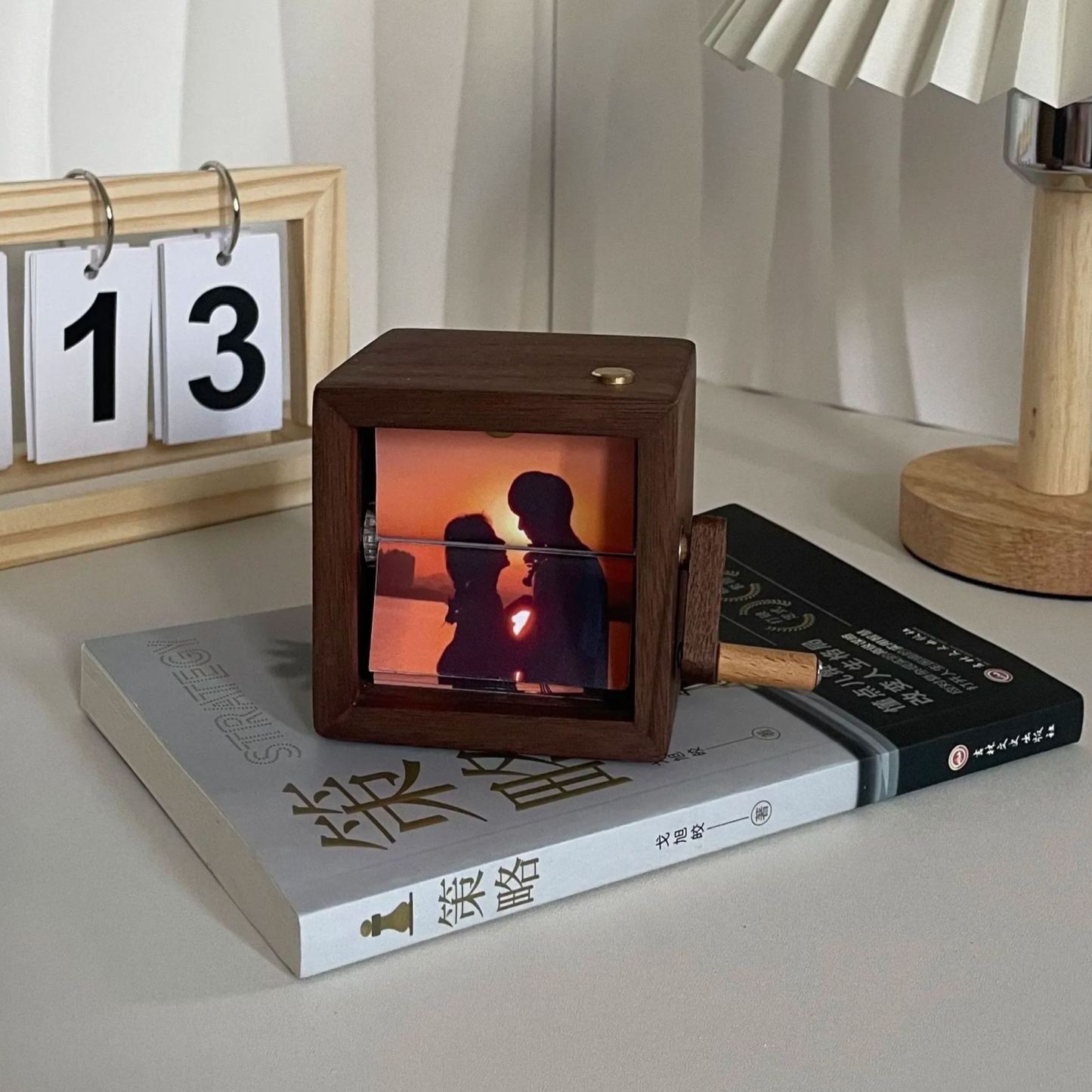 Custom Hand-Crank Flipbook Box Photo Album with Light Black Walnut Baby Photo Cube Frame Fathers Day Gift - MyFaceSocksAU
