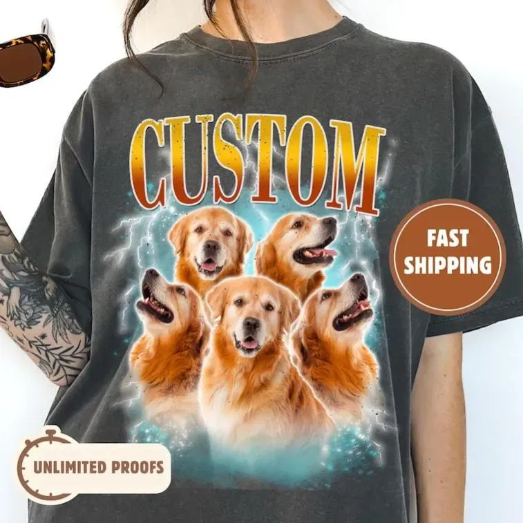 Custom Comfort Colors Vintage Bootleg Pet Shirt Pet Photo + Name Custom Dog Portrait Personalized Shirt Custom T Shirts Cat Shirt 90's Tee