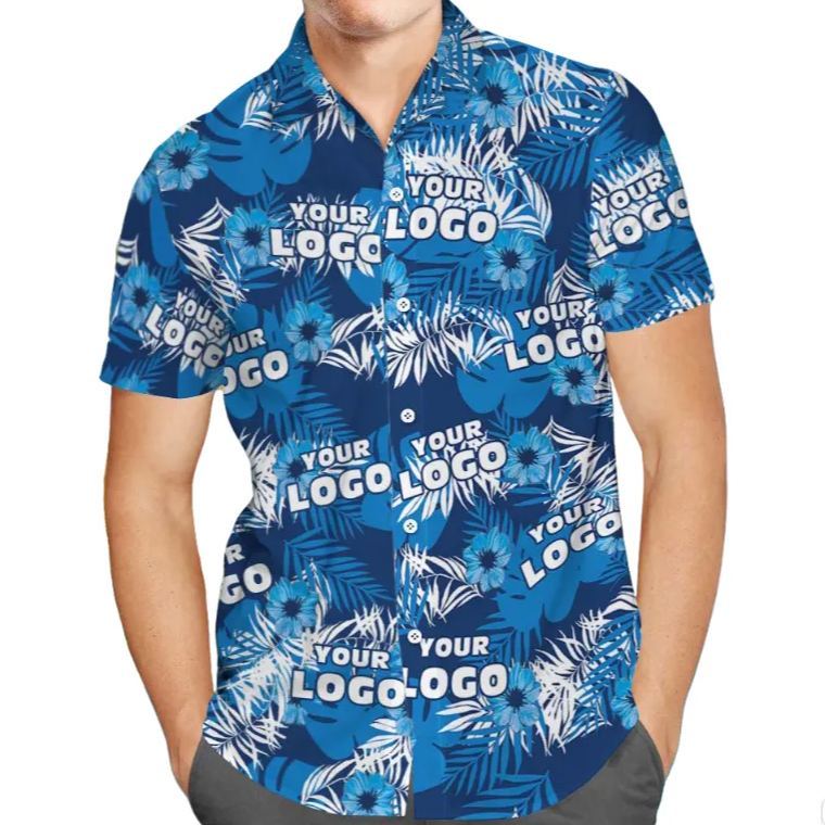Custom Logo Hawaiian Shirts Flowers and Leaves Design Personalized Aloha Beach Shirt For Men