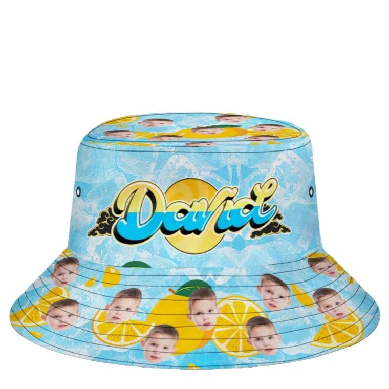 Custom Bucket Hat Unisex Face Bucket Hats Personalised Photo and Name Summer Blue Hats