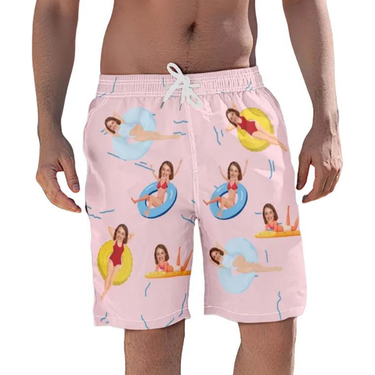 Personalized Beach Shorts for Men Summer Time Custom Face Swim Trunks