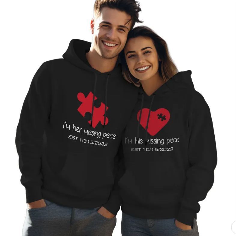 Custom Text Funny Couple Matching Hoodies Puzzle Set Personalized Hoodie Valentine's Day Gift