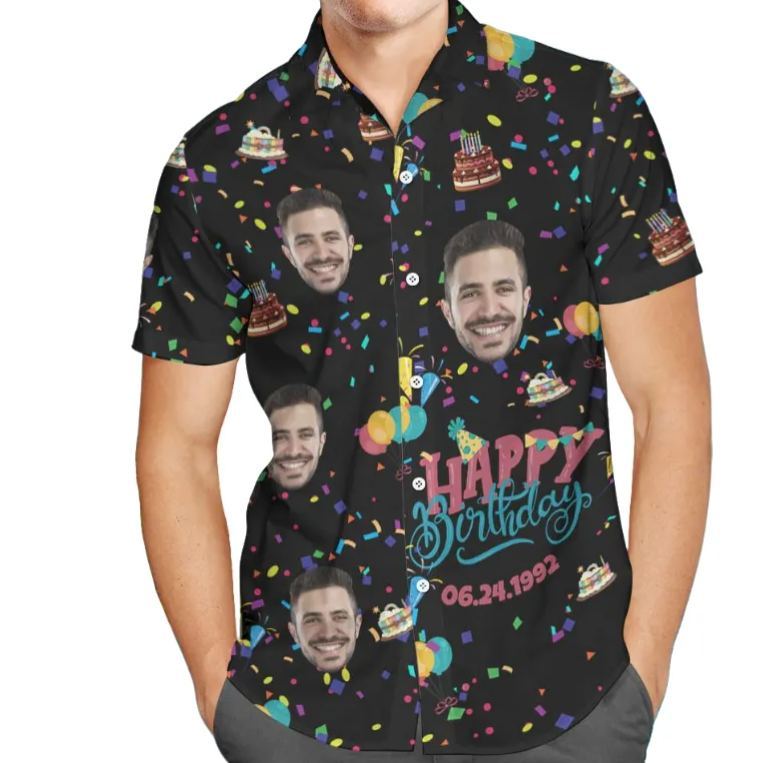 Custom Face Streamer Unique Birthday Gift Long Dress And Shirt Couple Outfit