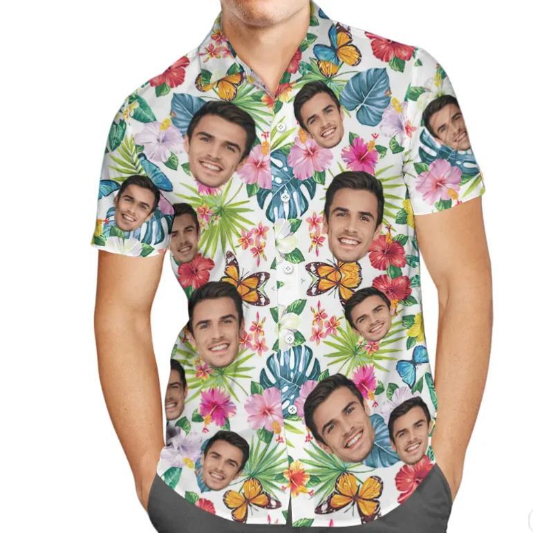 Custom Face Hawaiian Shirt Men's All Over Print Aloha Shirt Gift - Romantic Flowers Hawaii