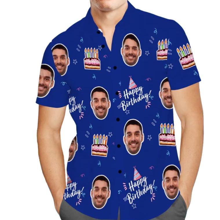 Custom Face Hawaiian Shirt All Over Print Men's Shirt Happy Birthday