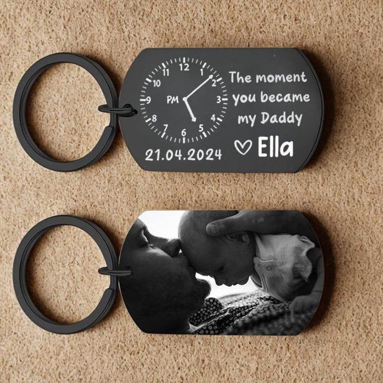 The Moment You Became My Daddy,Personalised Photo Keyring With New Born Baby Photo Gift,Gift for New Daddy Mommy,1st Father's Day Gift