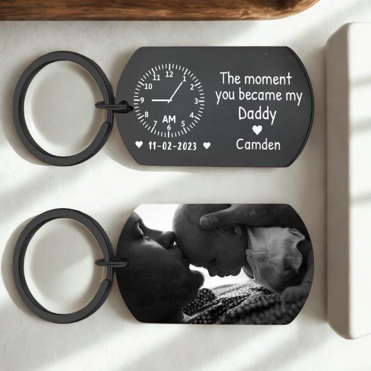 The Moment You Became My Daddy,Personalised Photo Keyring With New Born Baby Photo Gift,Gift for New Daddy Mommy,1st Father's Day Gift