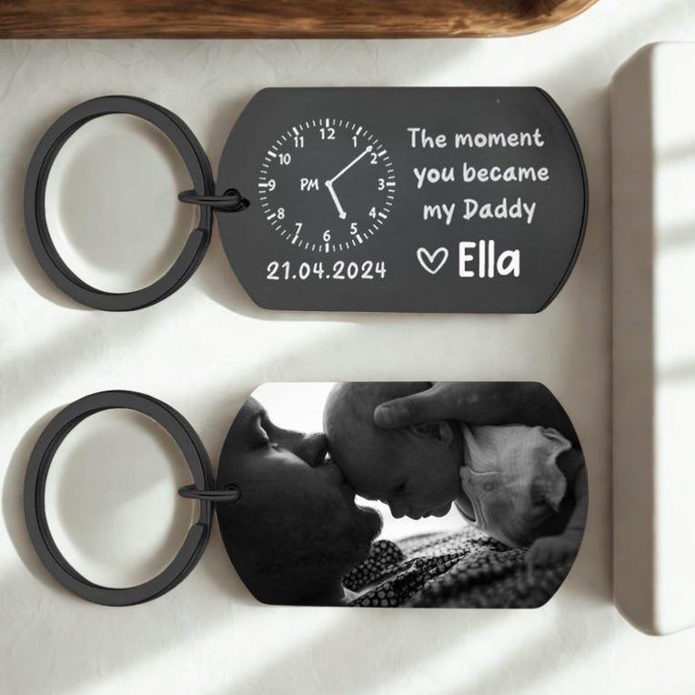 The Moment You Became My Daddy,Personalised Photo Keyring With New Born Baby Photo Gift,Gift for New Daddy Mommy,1st Father's Day Gift