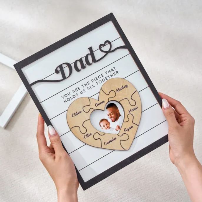 Custom Father's Day Puzzle Sign, Gift from Kids, The Piece That Holds Us Together, Picture Frame Sign, Unique Gifts for Dad, Gift for Granpa