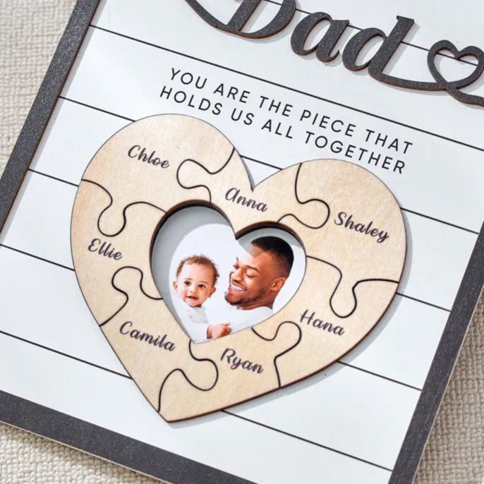Custom Father's Day Puzzle Sign, Gift from Kids, The Piece That Holds Us Together, Picture Frame Sign, Unique Gifts for Dad, Gift for Granpa