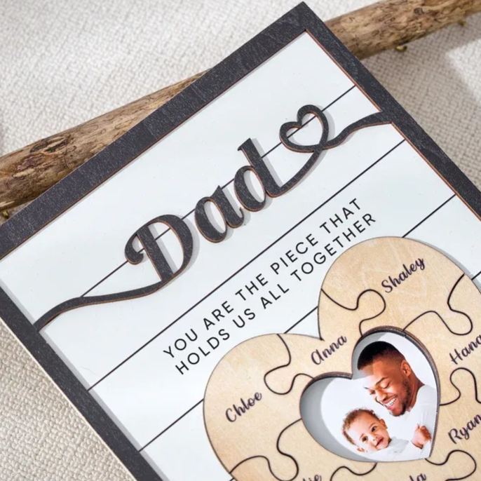 Custom Father's Day Puzzle Sign, Gift from Kids, The Piece That Holds Us Together, Picture Frame Sign, Unique Gifts for Dad, Gift for Granpa