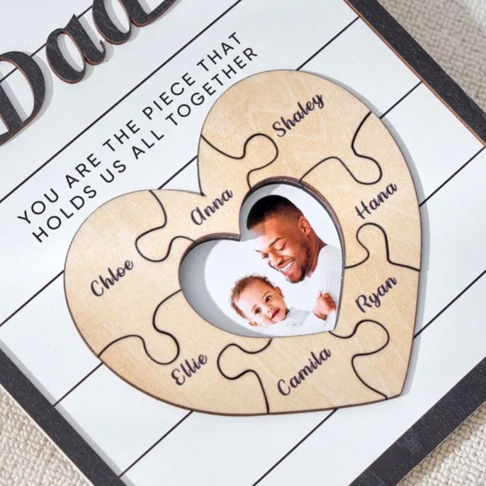 Custom Father's Day Puzzle Sign, Gift from Kids, The Piece That Holds Us Together, Picture Frame Sign, Unique Gifts for Dad, Gift for Granpa