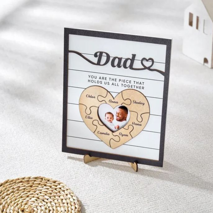 Custom Father's Day Puzzle Sign, Gift from Kids, The Piece That Holds Us Together, Picture Frame Sign, Unique Gifts for Dad, Gift for Granpa