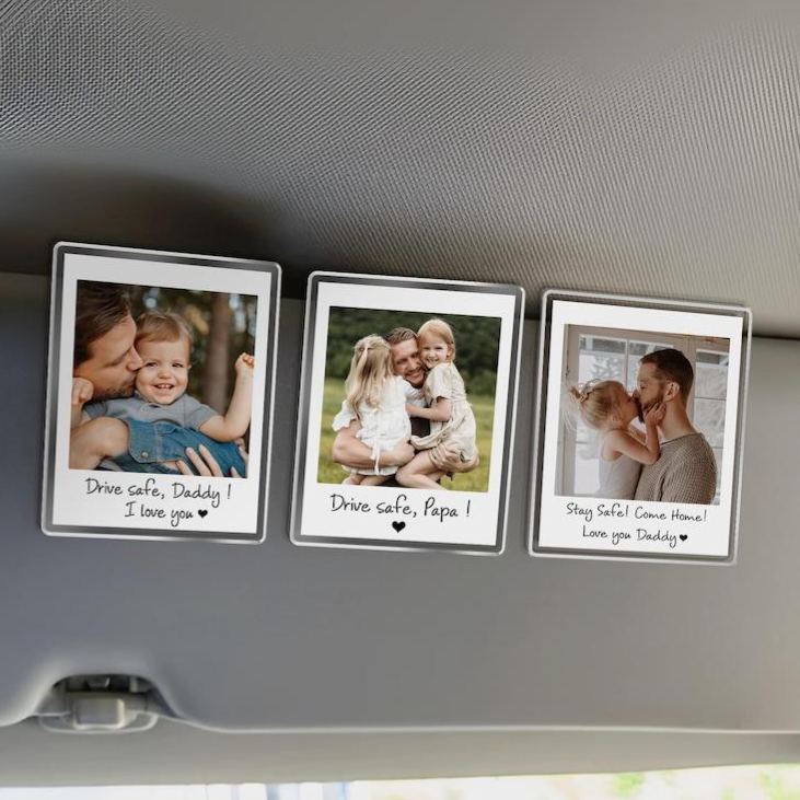 Custom Dad Photo Car Visor Clip, Fathers Day Gift For Dad, Drive Safe Daddy, Husband Gift Drive Safe Sun Visor Clip, Dad Car Accessories - MyFaceSocksAU