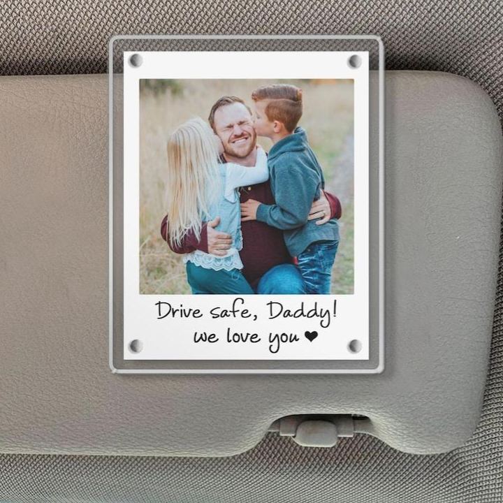 Custom Dad Photo Car Visor Clip, Fathers Day Gift For Dad, Drive Safe Daddy, Husband Gift Drive Safe Sun Visor Clip, Dad Car Accessories - MyFaceSocksAU