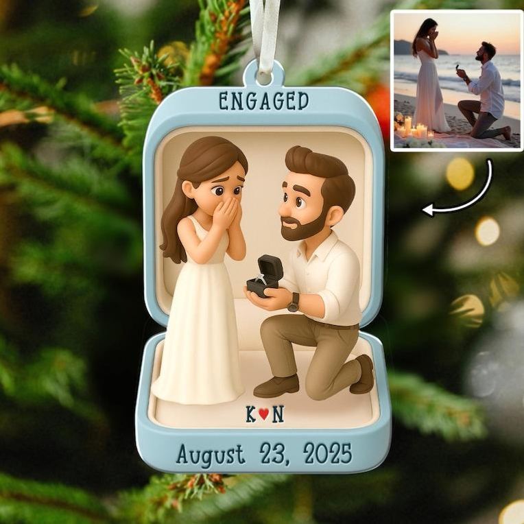 First Christmas Engaged 2025 Ornament, Custom Proposal Photo Figure 2D Ornament, Personalized Engagement Keepsake, Christmas Gift For Couples