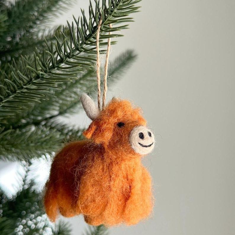 Needle Felted Highland Cow Ornament Fair Trade Ornament Handmade Wool Felt Highland Cattle Decor Cute Holiday Tree Hanging Decoration Multiple Colors Available - MyFaceSocksAU