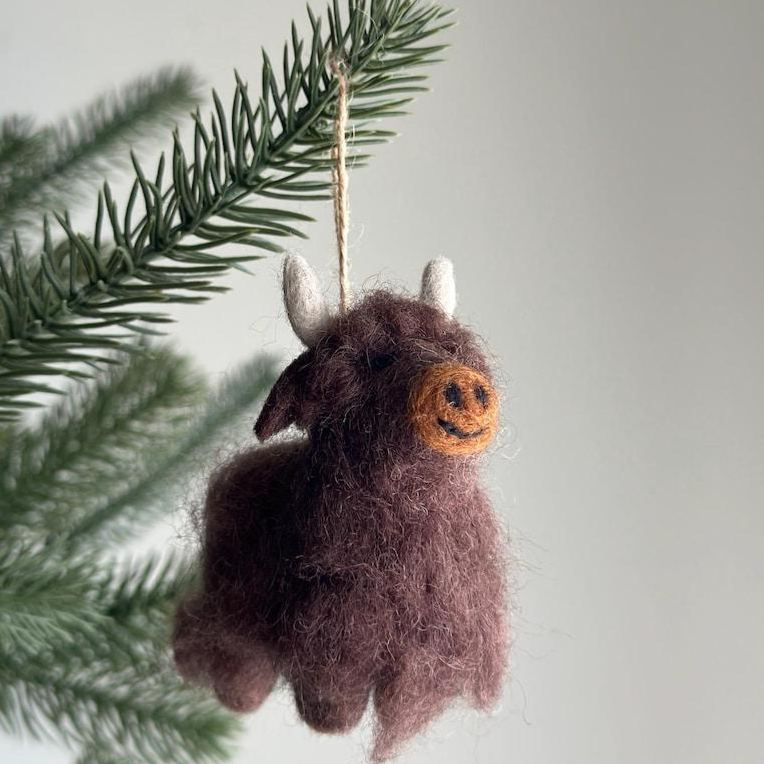 Needle Felted Highland Cow Ornament Fair Trade Ornament Handmade Wool Felt Highland Cattle Decor Cute Holiday Tree Hanging Decoration Multiple Colors Available - MyFaceSocksAU