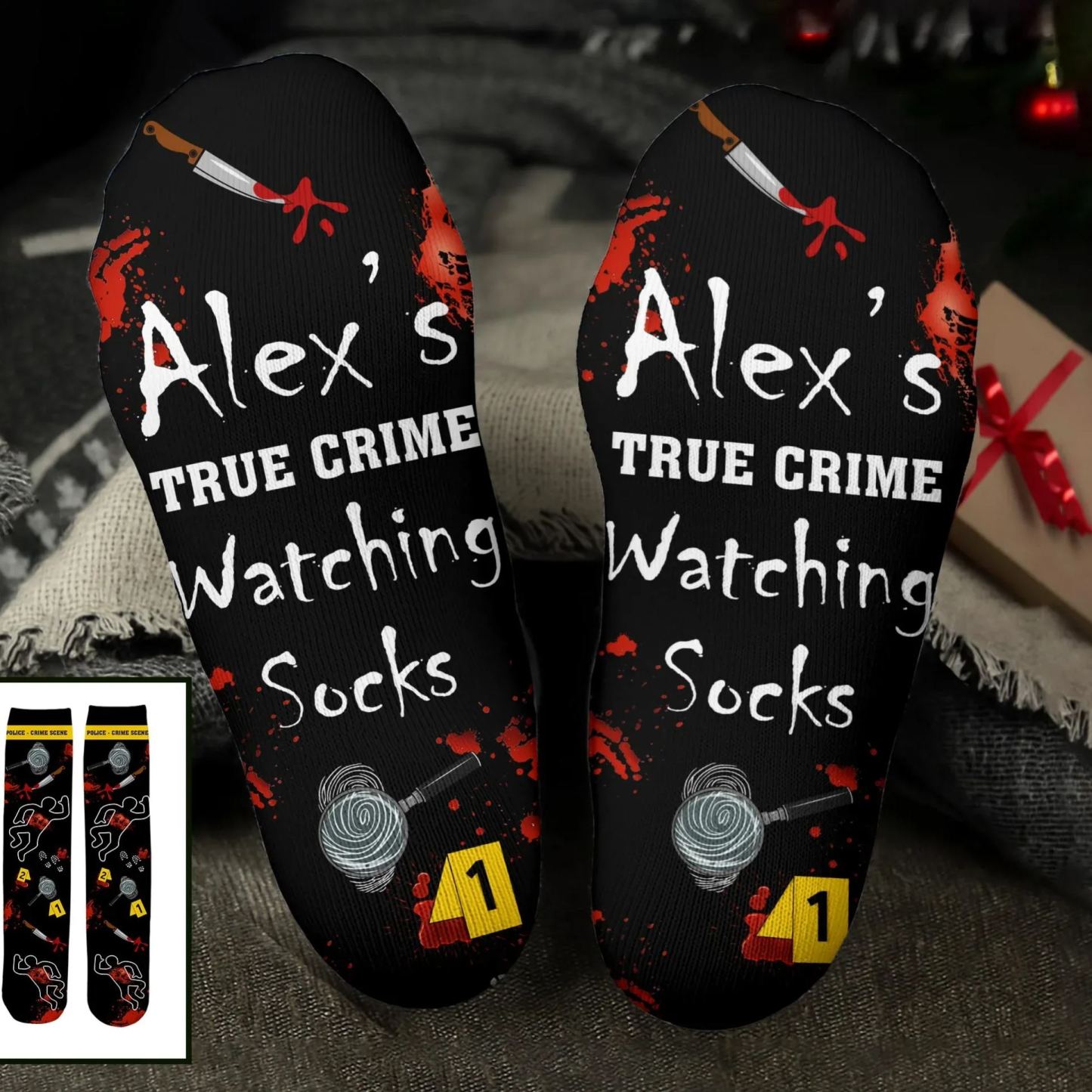 True Crime Watching Socks,Personalized Crew Socks,Gift For Mystery Lovers - MyFaceSocksAU