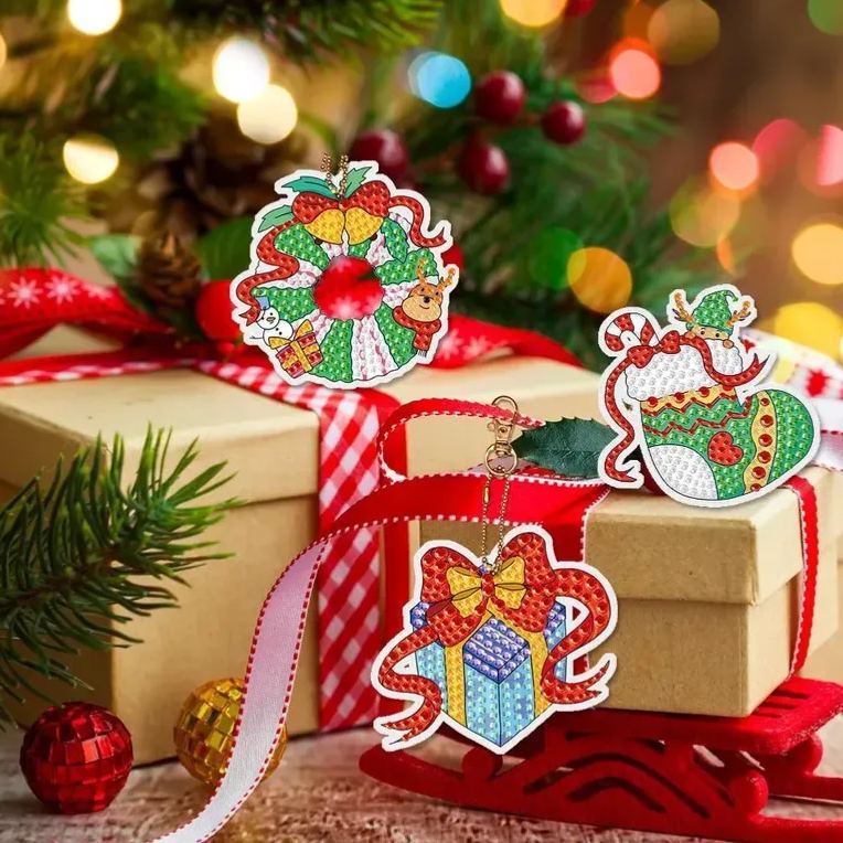 Christmas Blind Box Diamond Painting Keychain DIY Acrylic Dot Diamond Kit, Handmade Craft Gift - MyFaceSocksAU