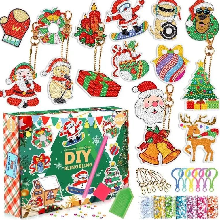 Christmas Blind Box Diamond Painting Keychain DIY Acrylic Dot Diamond Kit, Handmade Craft Gift - MyFaceSocksAU