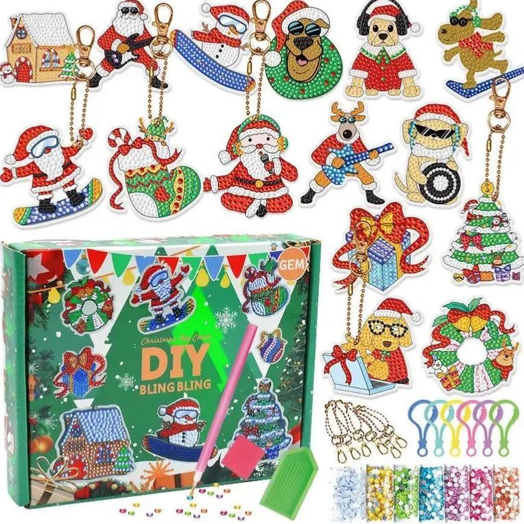 Christmas Blind Box Diamond Painting Keychain DIY Acrylic Dot Diamond Kit, Handmade Craft Gift - MyFaceSocksAU