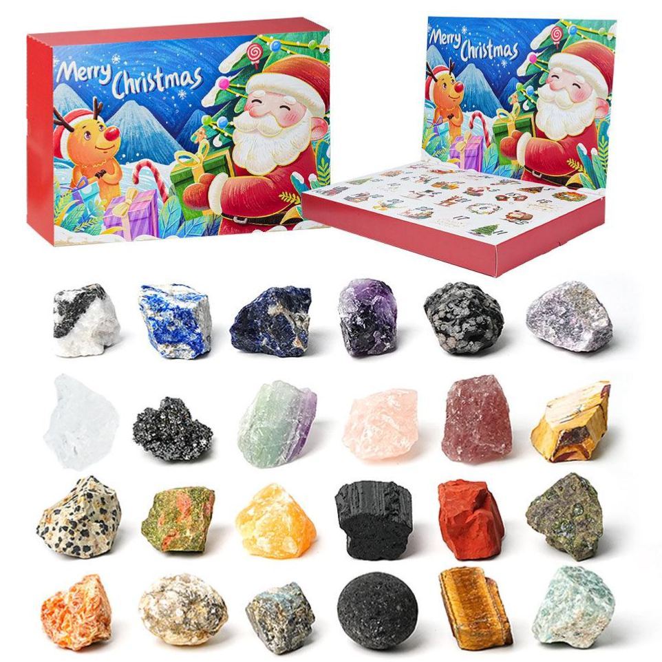 24 Days Crystal Advent Calendar 2025 – 24 Natural Gemstone Mineral Rocks (2-3cm) Christmas Countdown Gift Set for Kids & Crystal Lovers