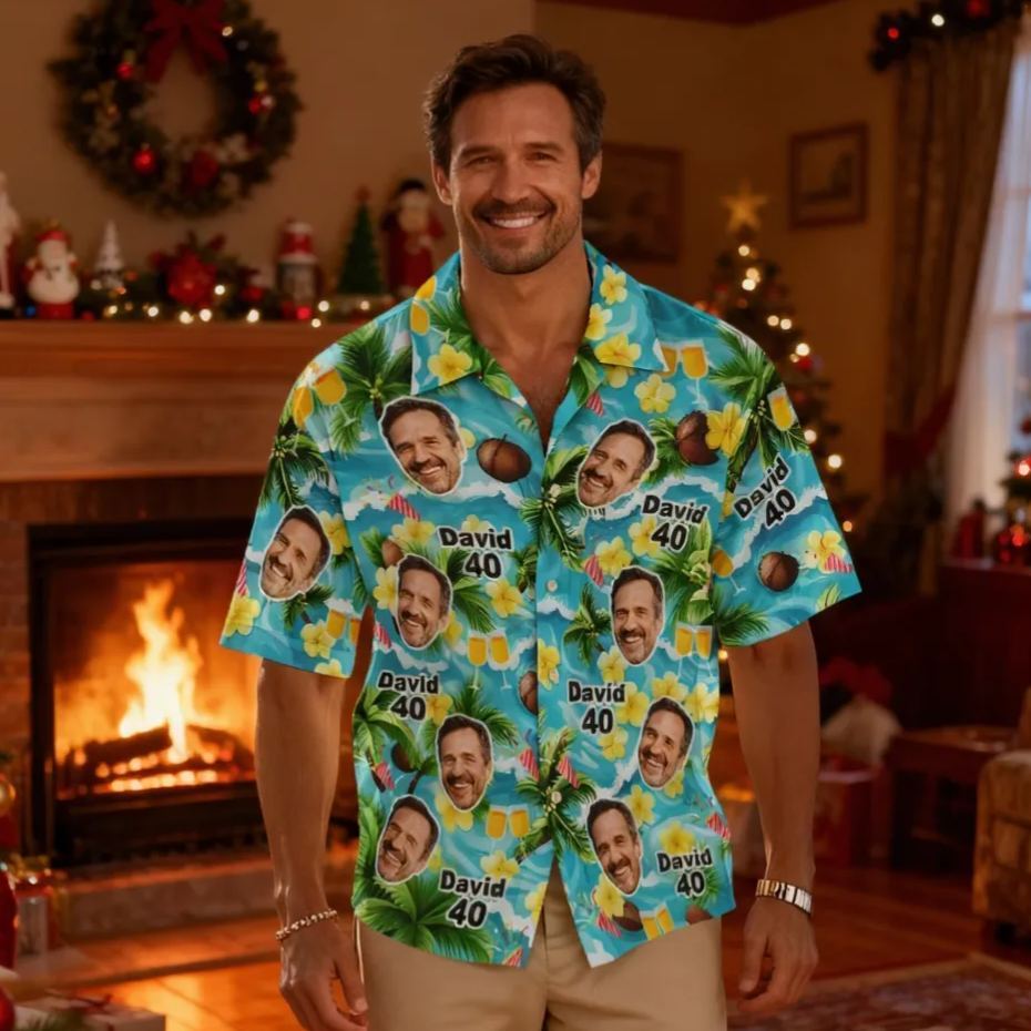 Custom Birthday Age Shirt Coconut Wine Glass Shirt Personalized Hawaiian Shirt with Face Custom Photo Hawaiian Shirt Birthday Party Gift