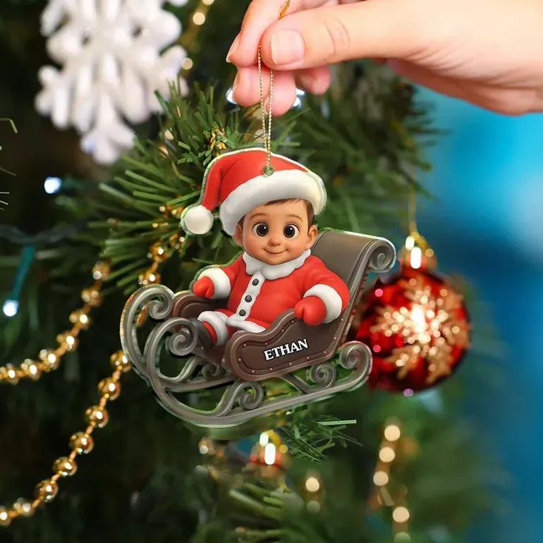 Custom Photo 3D Effect Face Art Funny Baby Kid - Personalized Custom Shaped Acrylic Ornament - MyFaceSocksAU