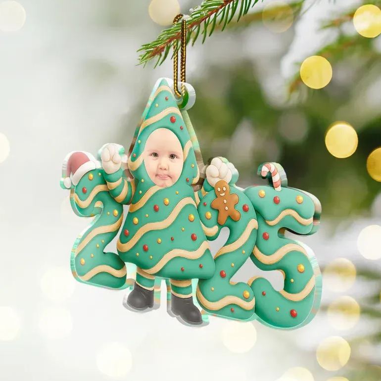 Custom Photo Christmas Tree Cake Funny Baby - Personalized Custom Shaped Acrylic Ornament - MyFaceSocksAU