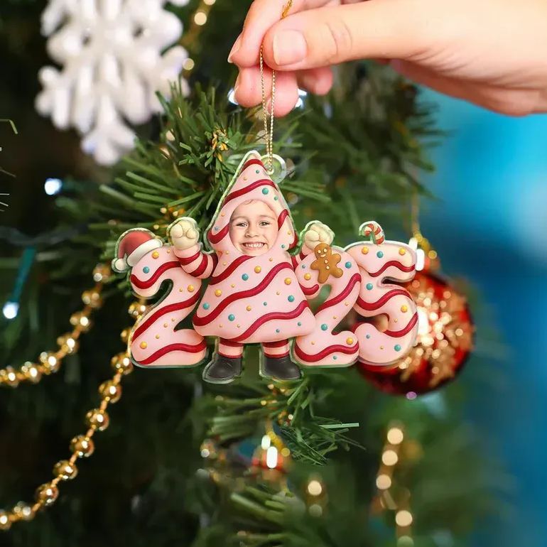 Custom Photo Christmas Tree Cake Funny Baby - Personalized Custom Shaped Acrylic Ornament - MyFaceSocksAU